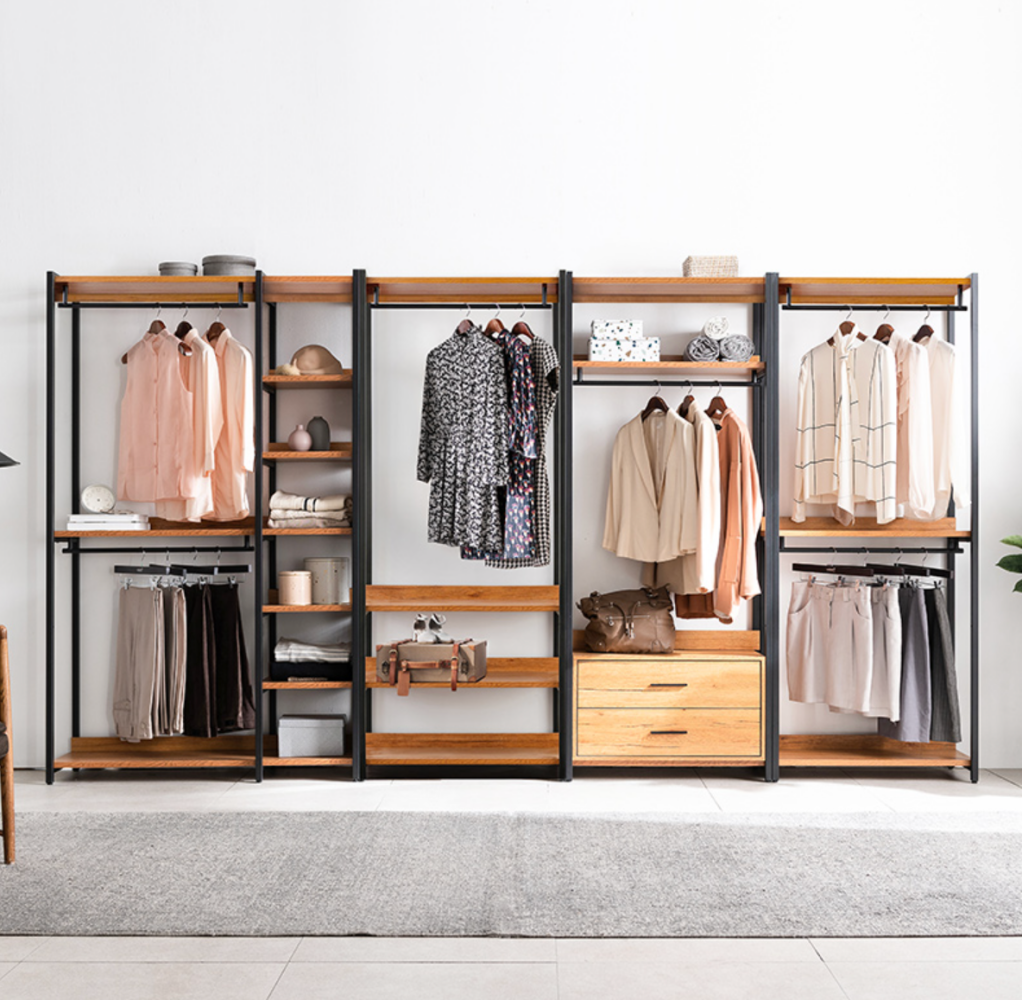 시스템행거 조립식 옷장 행거 스탠드 멀바우 원목 A타입