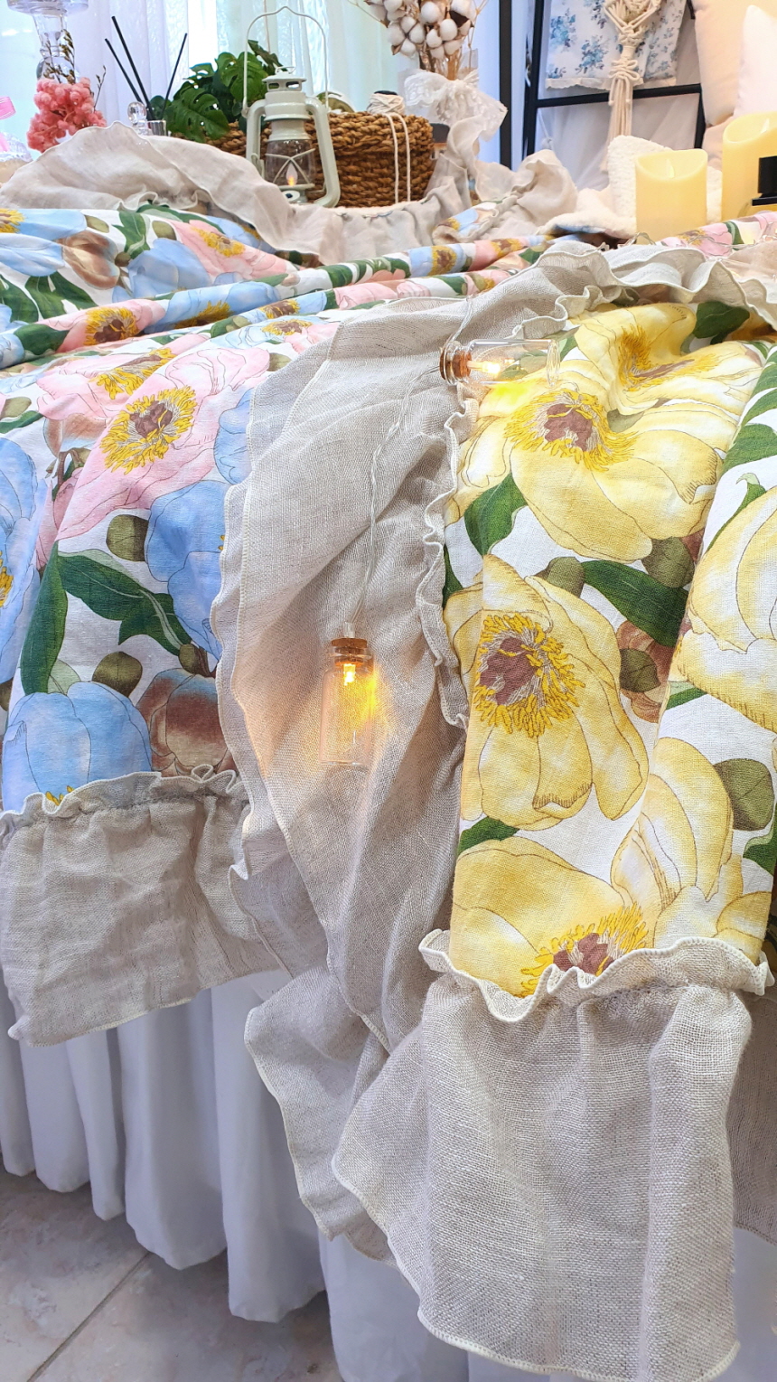 오월 모란 린넨 양털담요 겸 블랭킷 겨울 이불 슈퍼싱글 사이즈