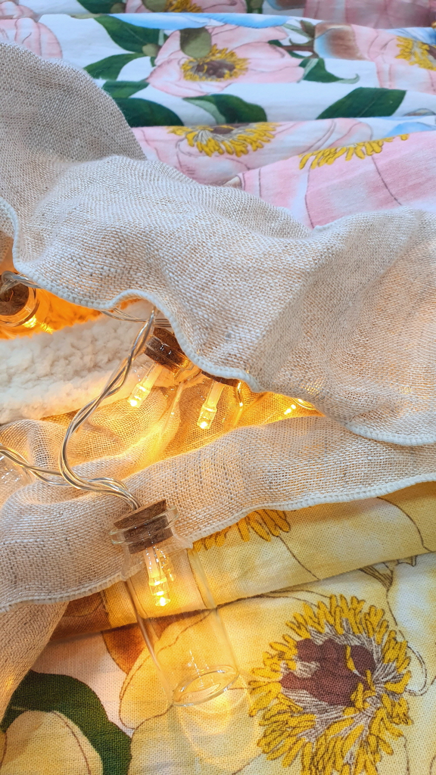 오월 모란 린넨 양털담요 겸 블랭킷 겨울 이불 슈퍼싱글 사이즈