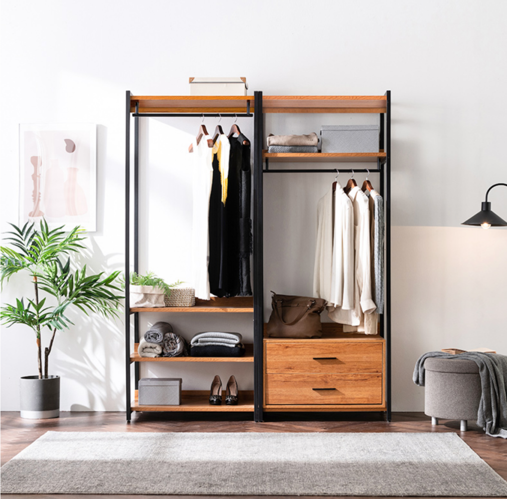 시스템행거 조립식 옷장 행거 스탠드 멀바우 원목 A타입