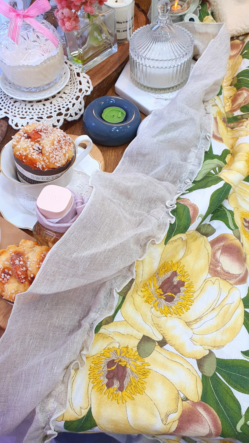 오월 모란 린넨 양털담요 겸 블랭킷 겨울 이불 슈퍼싱글 사이즈