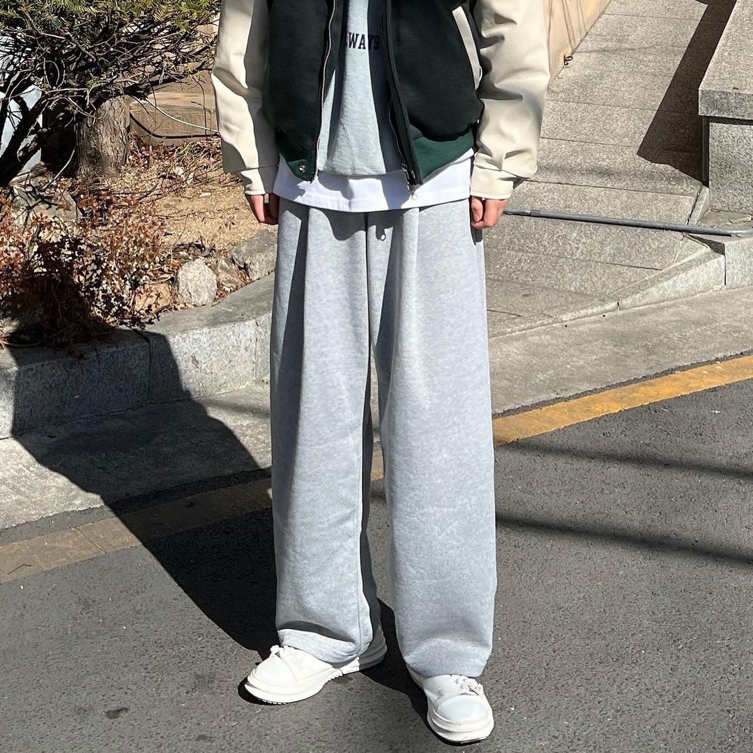 1+1 원턱 남자와이드팬츠 스웻팬츠 회색바지 와이드슬랙스 - 상세 이미지 5