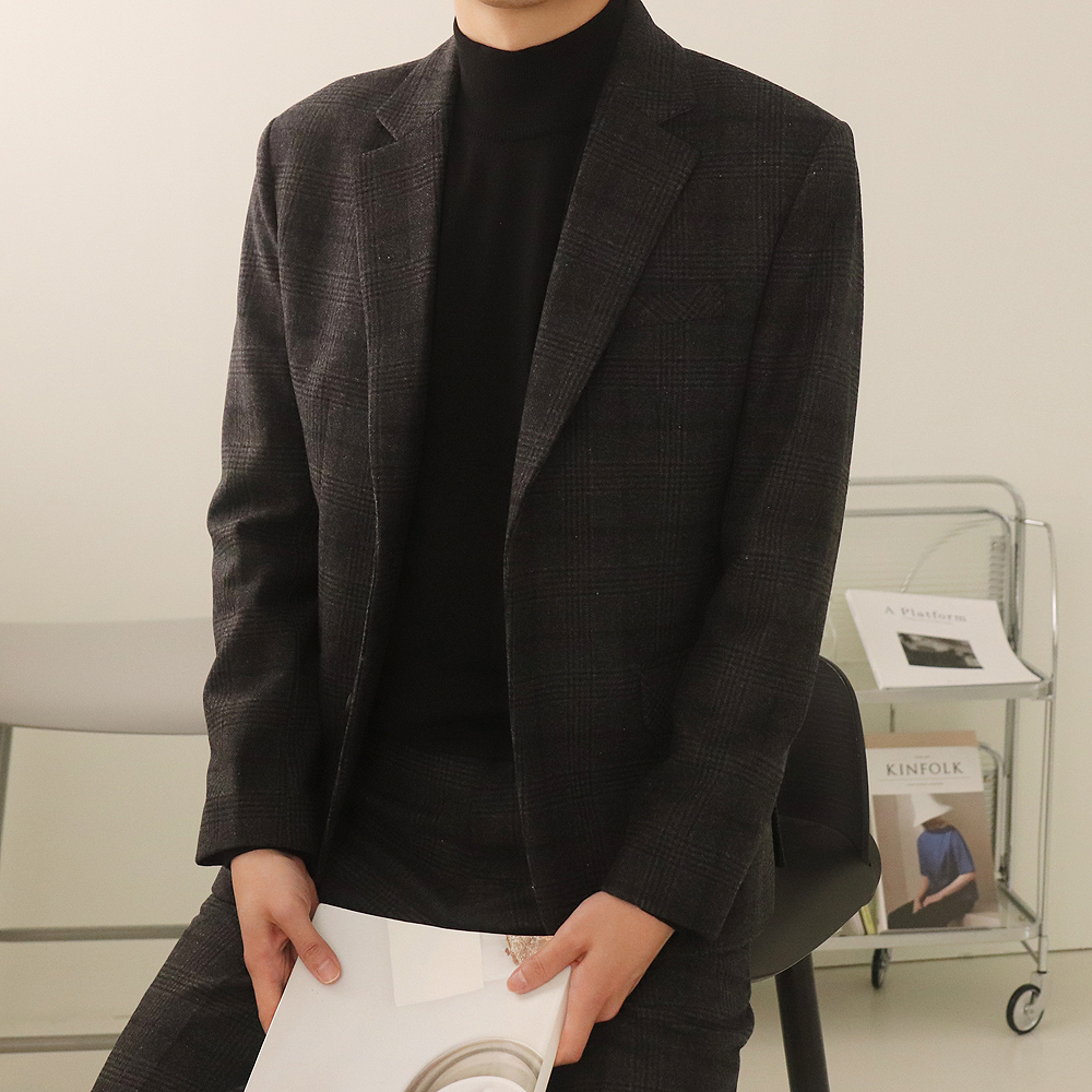남자겨울블레이저 빅사이즈 정장마이 체크블레이저 남자겨울자켓 - 메인 이미지