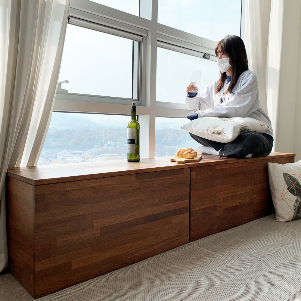 베일리 윈도우시트 주문제작 멀바우 원목 수납 벤치 소파 수납형 800