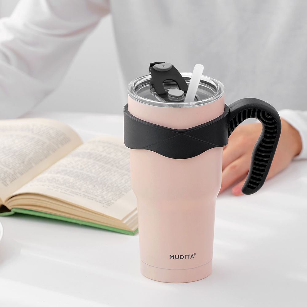 무디타 이중 진공 대용량 스텐 텀블러 900ml (손잡이+뚜껑+빨대 포함 4종 세트) - 메인 이미지