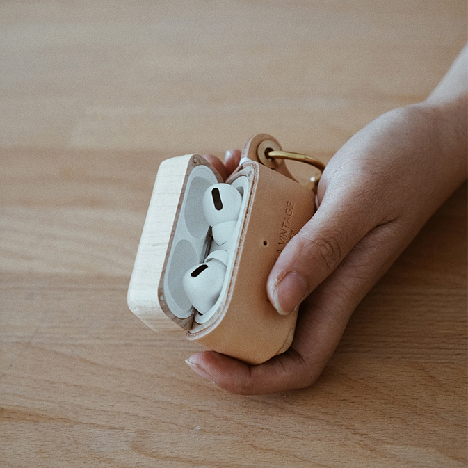 애플 AirPods 1 2 3 에어팟 프로 1 2 세대 빈티지 감성 나무 원목 가죽 케이스 - 상세 이미지 3