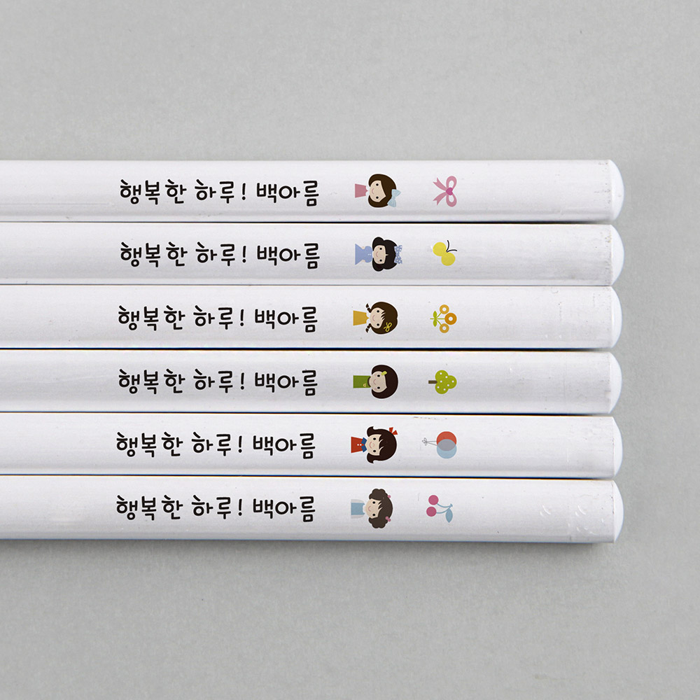 이름 각인연필 네임연필 주문제작 2B연필 6자루 화이트 아이들시리즈 여아 제품 이미지