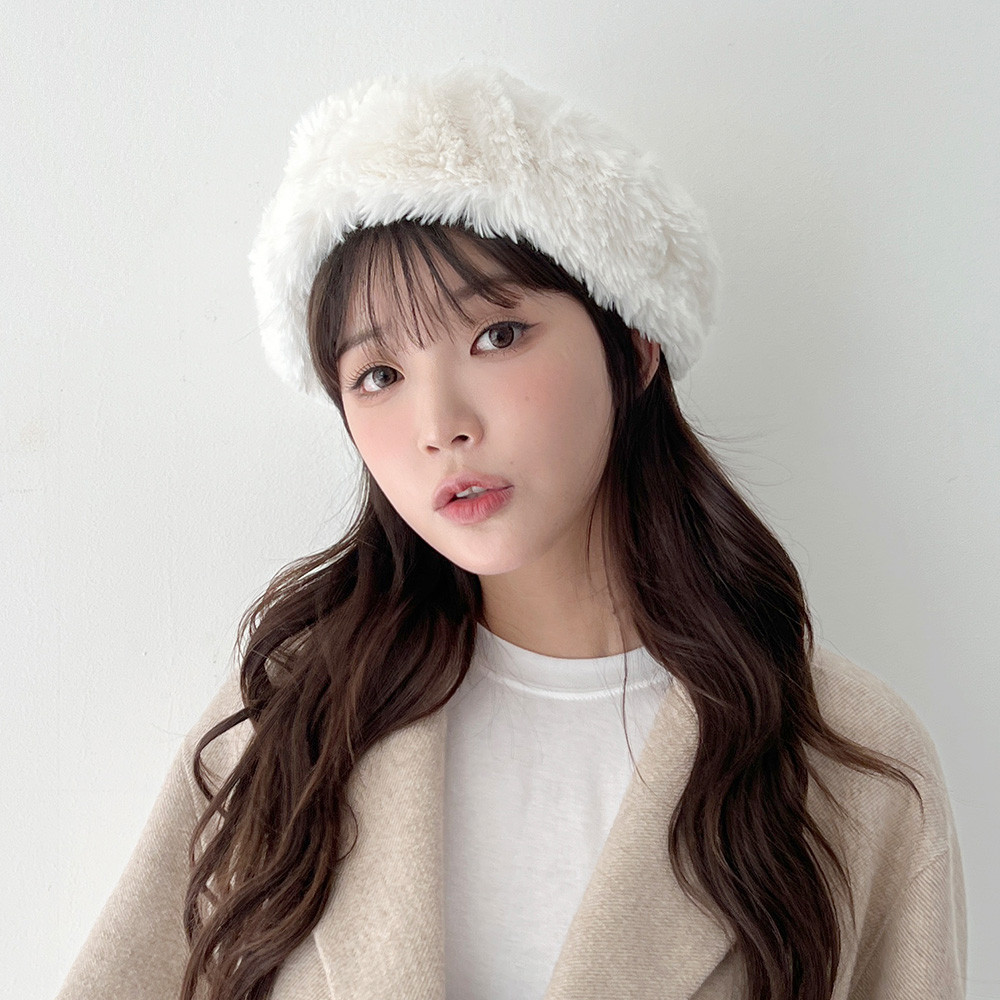 밍크털 퍼 밴딩 베레모 빵모자 - 상품 이미지