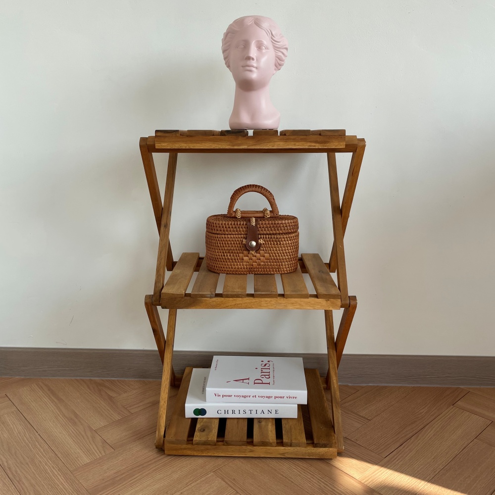 접이식 아카시아 원목 3단 수납 선반 폴딩 틈새선반 나무 화분진열다이 신발장