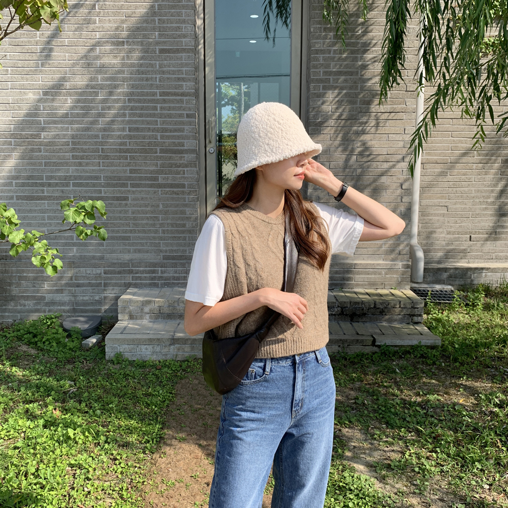 귀여운 양털 퍼 뽀글이 모자 여성 버킷햇 여자 벙거지모자 - 상세 이미지 5