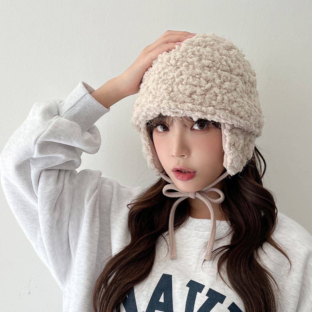 양털 뽀글이 귀달이 벙거지 겨울 방한 귀도리 버킷햇 벙거지 - 상세 이미지 3