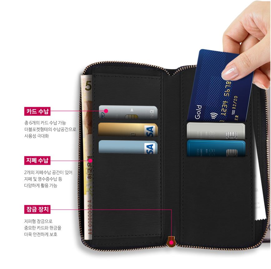 갤럭시S20 울트라 케이스 지갑 핸드폰 지퍼 스트랩 다이어리 케이스 - 상세 이미지 4