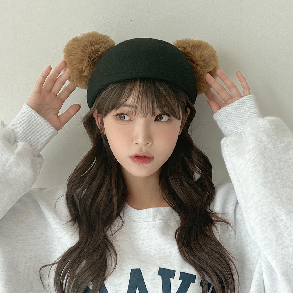 밍크 털 방울 펠트 제니 모자 - 상품 이미지
