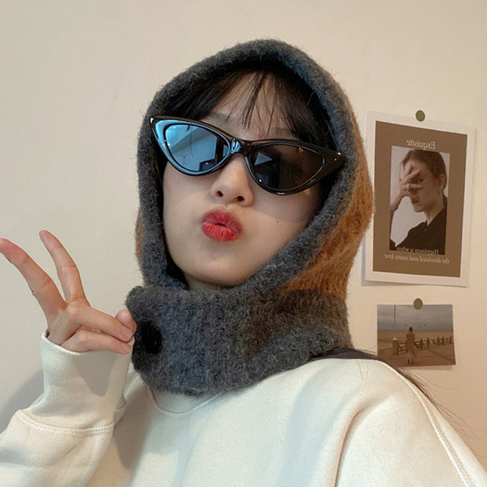 블루보넷 울 니트 바라클라바 여성 방한 발라클라바 후드 넥워머 배색 목토시 이미지 8