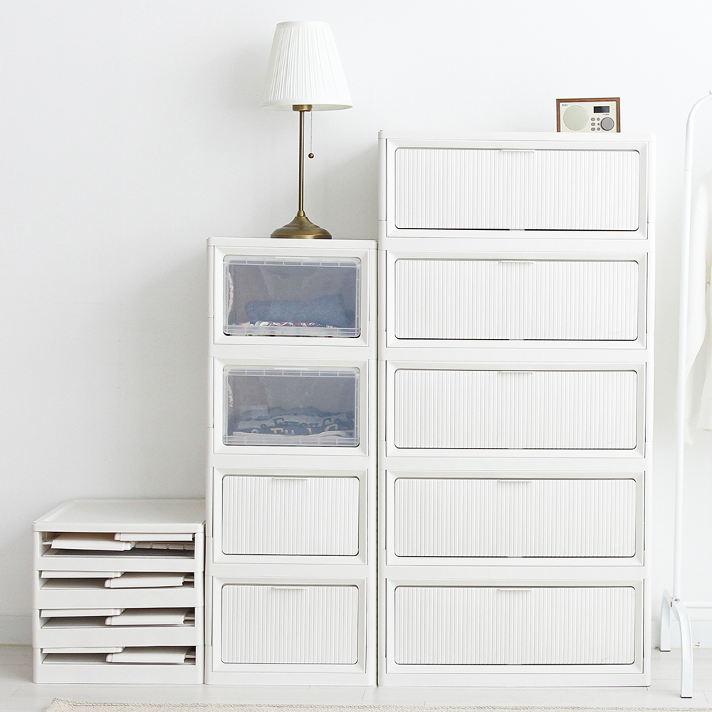 플라스틱수납함 모듈 리빙박스 옷 소품 정리함 폴드 수납함 400 3단