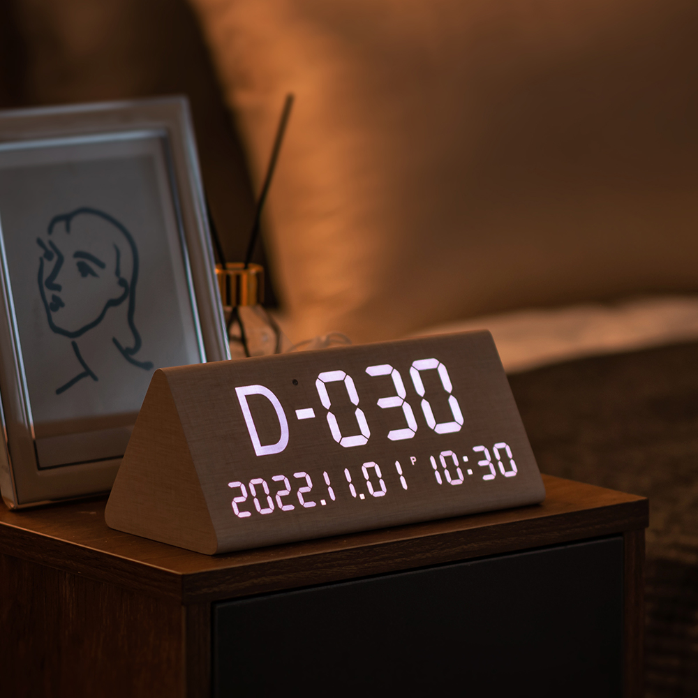 플라이토 LED 전자 수능 디데이 달력 탁상 시계 신생아 출산 미니달력 우드 이미지 2
