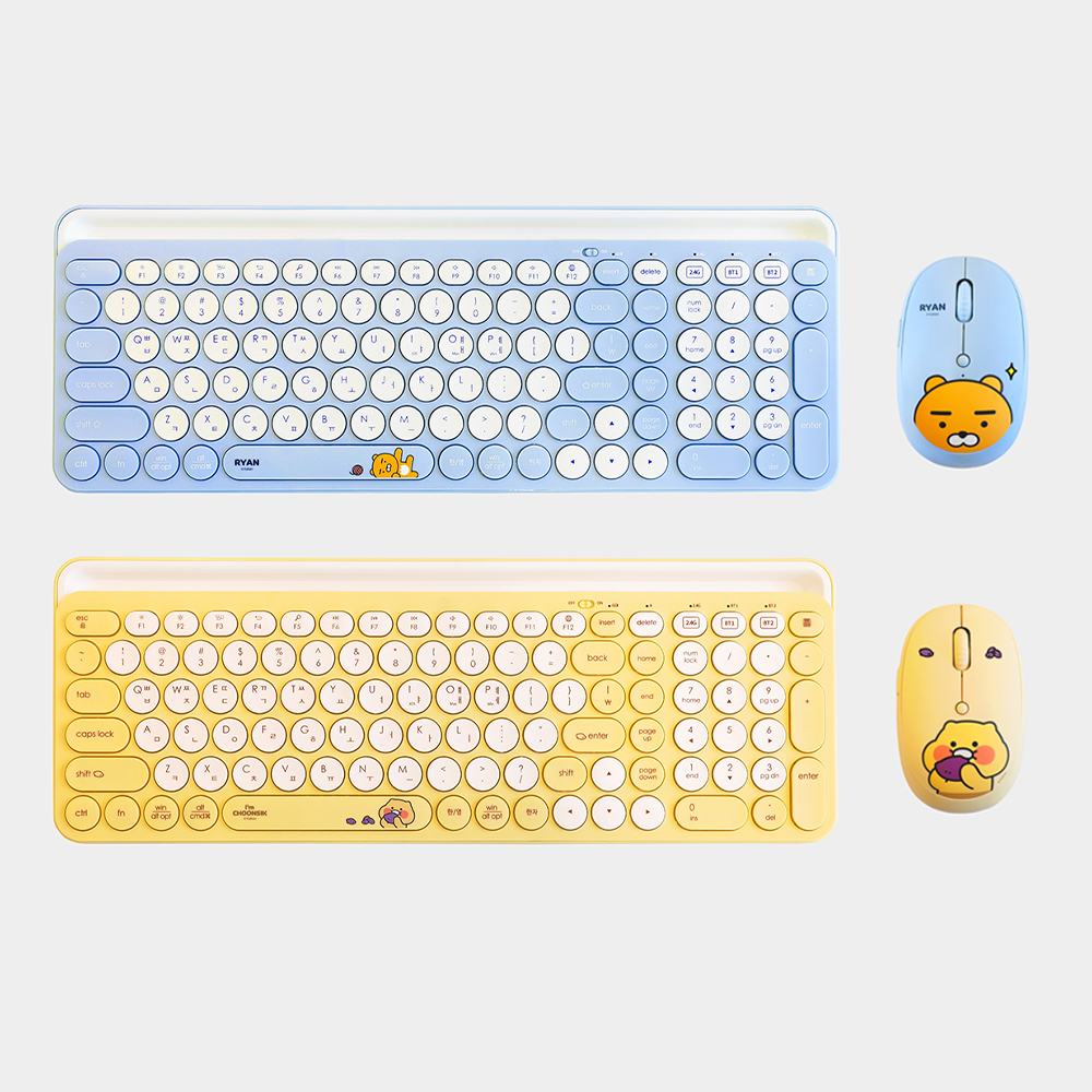 카카오프렌즈 춘식이 무선 블루투스 마우스 키보드 세트 키스킨 제공