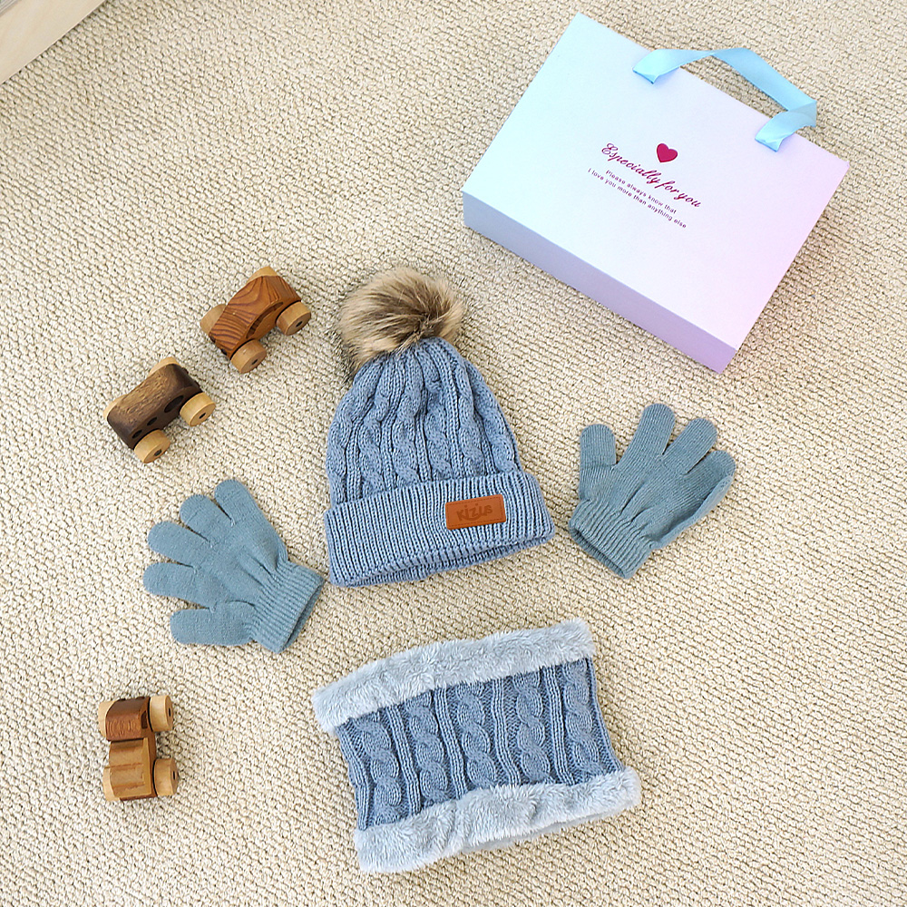 키저스 아기 유아 겨울 방한 털 모자 넥워머 목도리 장갑 3종 선물 세트 베이지
