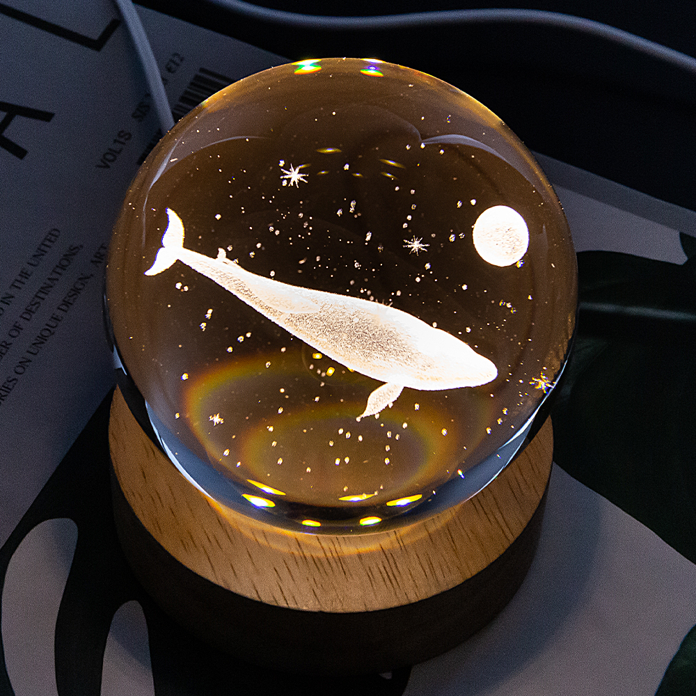 레토 8cm 유리구슬 3D 고래 무드등 집들이선물 인테리어 LED 조명 LML-C29