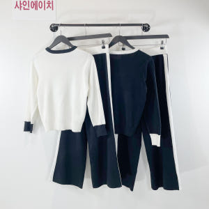 여자여자몰 꽃송이비즈 깔끔배색 라운드니트투피스 티밴딩팬츠세트 심플데일리코... 착용 후기 | 사이즈/핏 총정리 - 상품 이미지 3