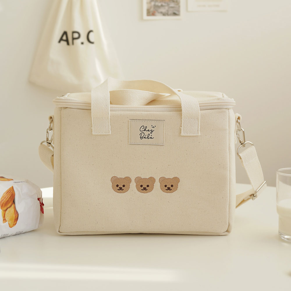 쉐베베 캔버스 곰자수 이유식 아기 보냉 가방 쿨러 백 트리플 쉐고미
