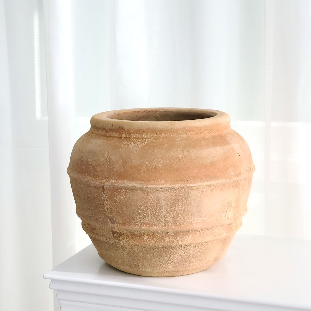 베하몰 테라원 빈티지 아쿠아 토분 가로줄물병 19x20cm - 상품 이미지
