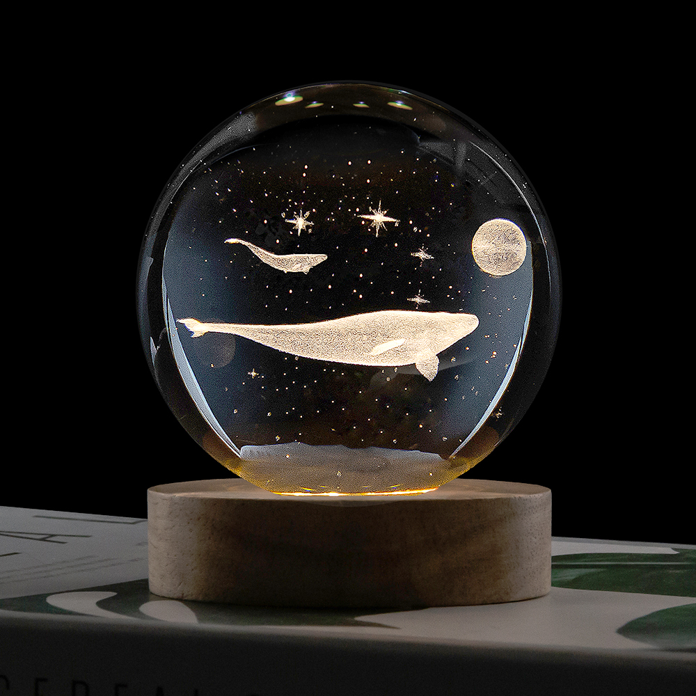 레토 8cm 유리구슬 3D 고래 무드등 집들이선물 인테리어 LED 조명 LML-C29