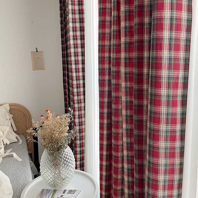 바이아미 윈터 기모 겨울 체크커튼 방한 방풍 아이방 커튼