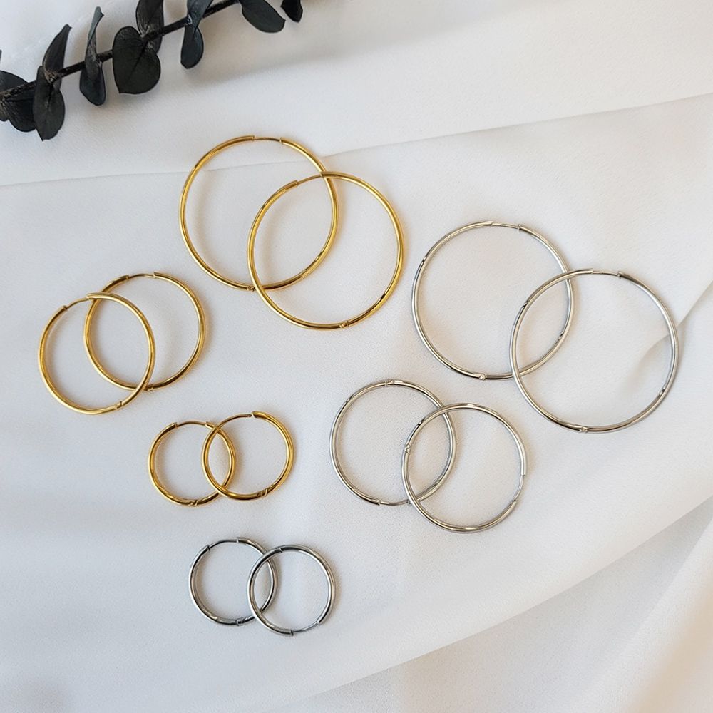 써지컬스틸 링 여배우 기본 후프 링귀걸이 12/14/16/20/30/40mm - 상품 이미지