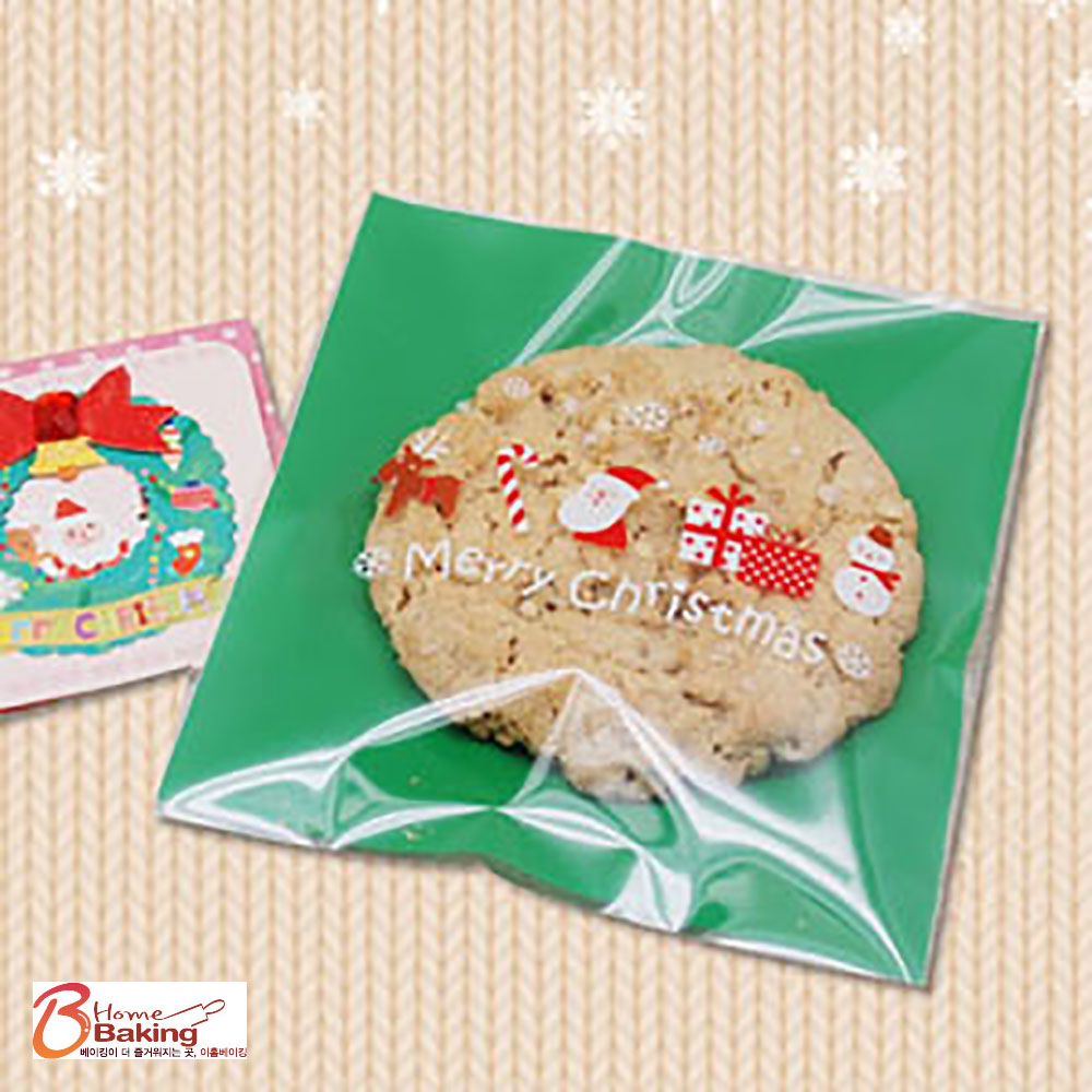 OPP접착투명대 x-mas아이콘 그린 10장 크리스마스 쿠키 선물 포장지 비닐포장 봉투
