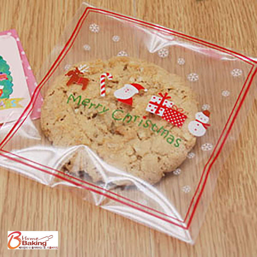 OPP접착투명대 x-mas아이콘 레드 10장 크리스마스 쿠키 선물 포장지 비닐포장 봉투