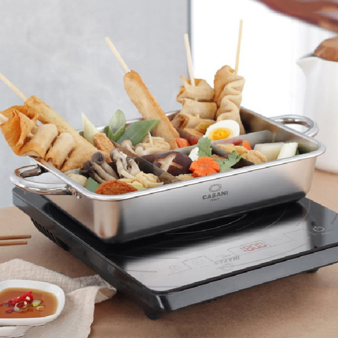 스텐 사각 꼬치 오뎅탕 냄비 샤브샤브 어묵탕 부대찌개 이자카야 전골냄비