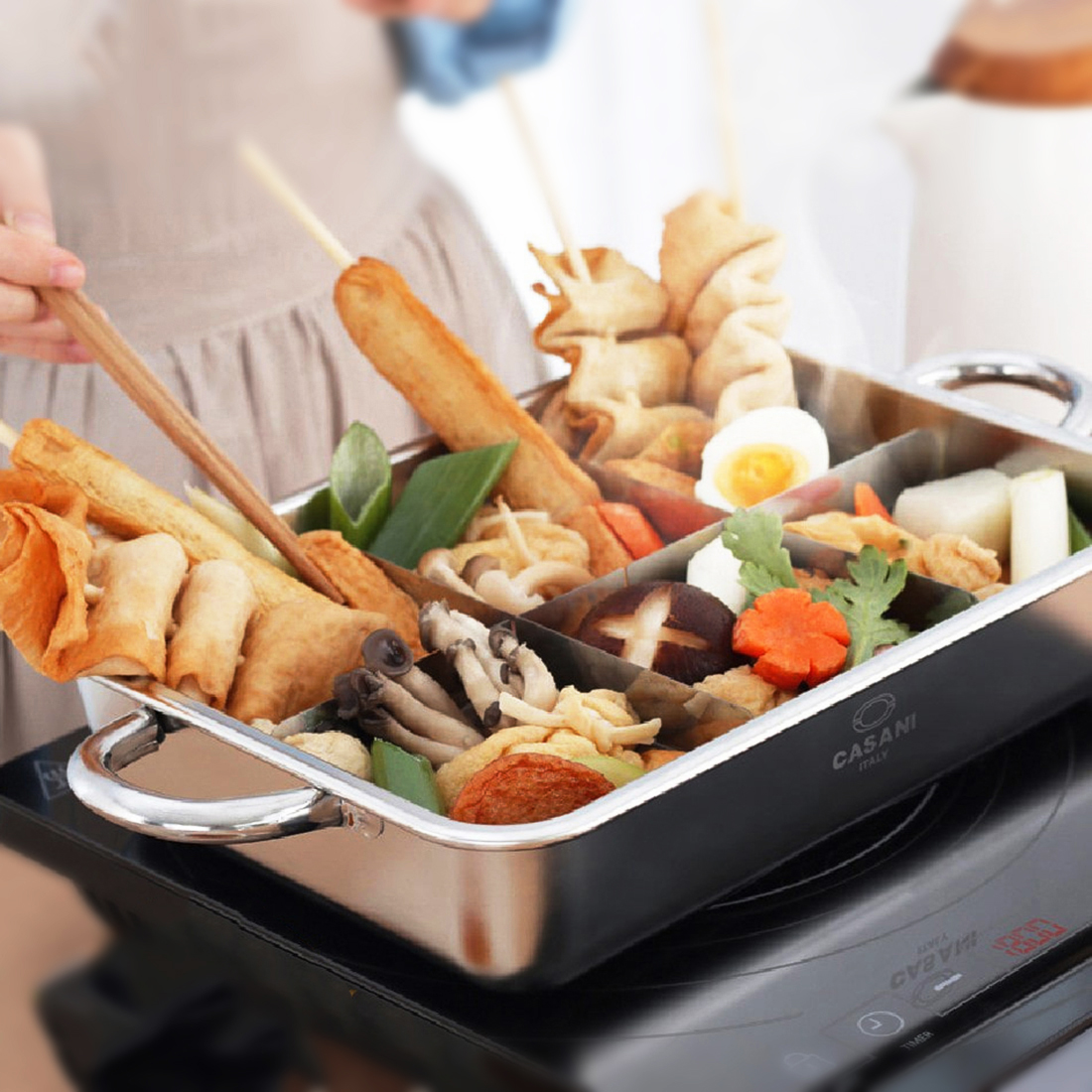 스텐 사각 꼬치 오뎅탕 냄비 샤브샤브 어묵탕 부대찌개 이자카야 전골냄비