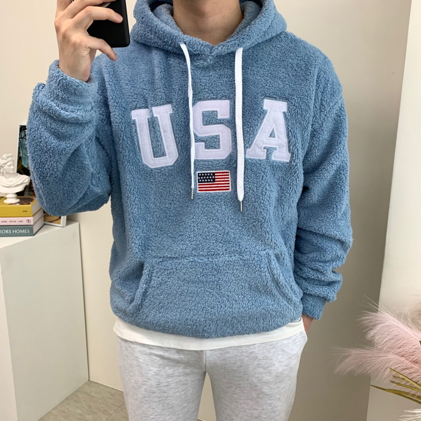 남자양털후드티 USA 자수 겨울티셔츠 이미지 3