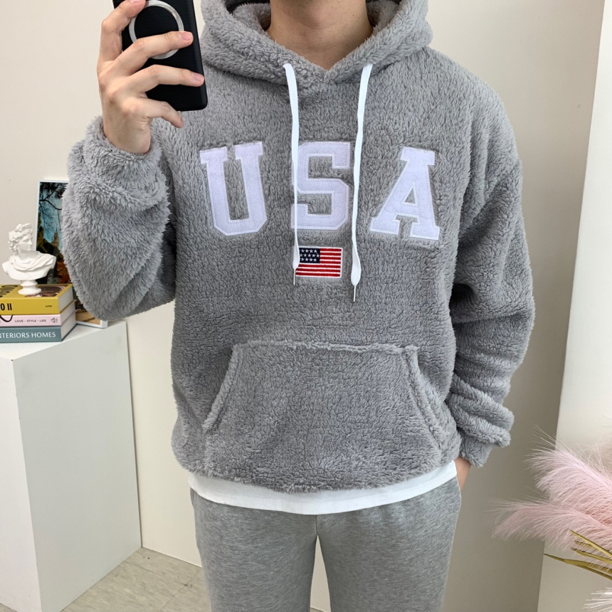 남자양털후드티 USA 자수 겨울티셔츠 이미지 4