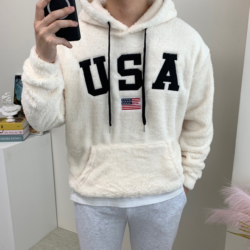 남자양털후드티 USA 자수 겨울티셔츠 이미지 2
