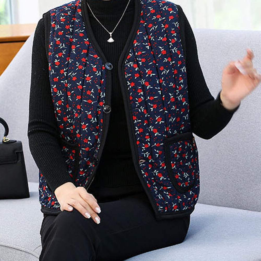 융털조끼 할머니 어르신 꽃무늬 김장 방한 누빔 중년여성 엄마 요양원 조끼 - 상세 이미지 3