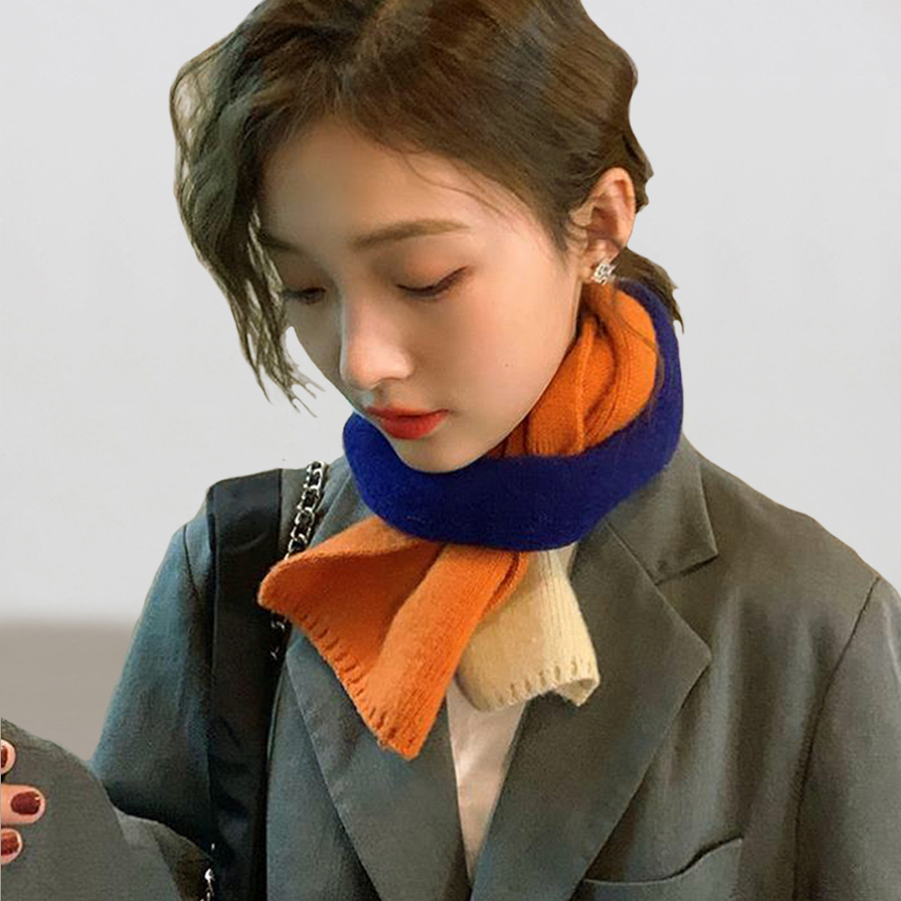 쁘띠 목도리 머플러 짧은 미니 울 니트 배색 캐시미어 - 상세 이미지 2