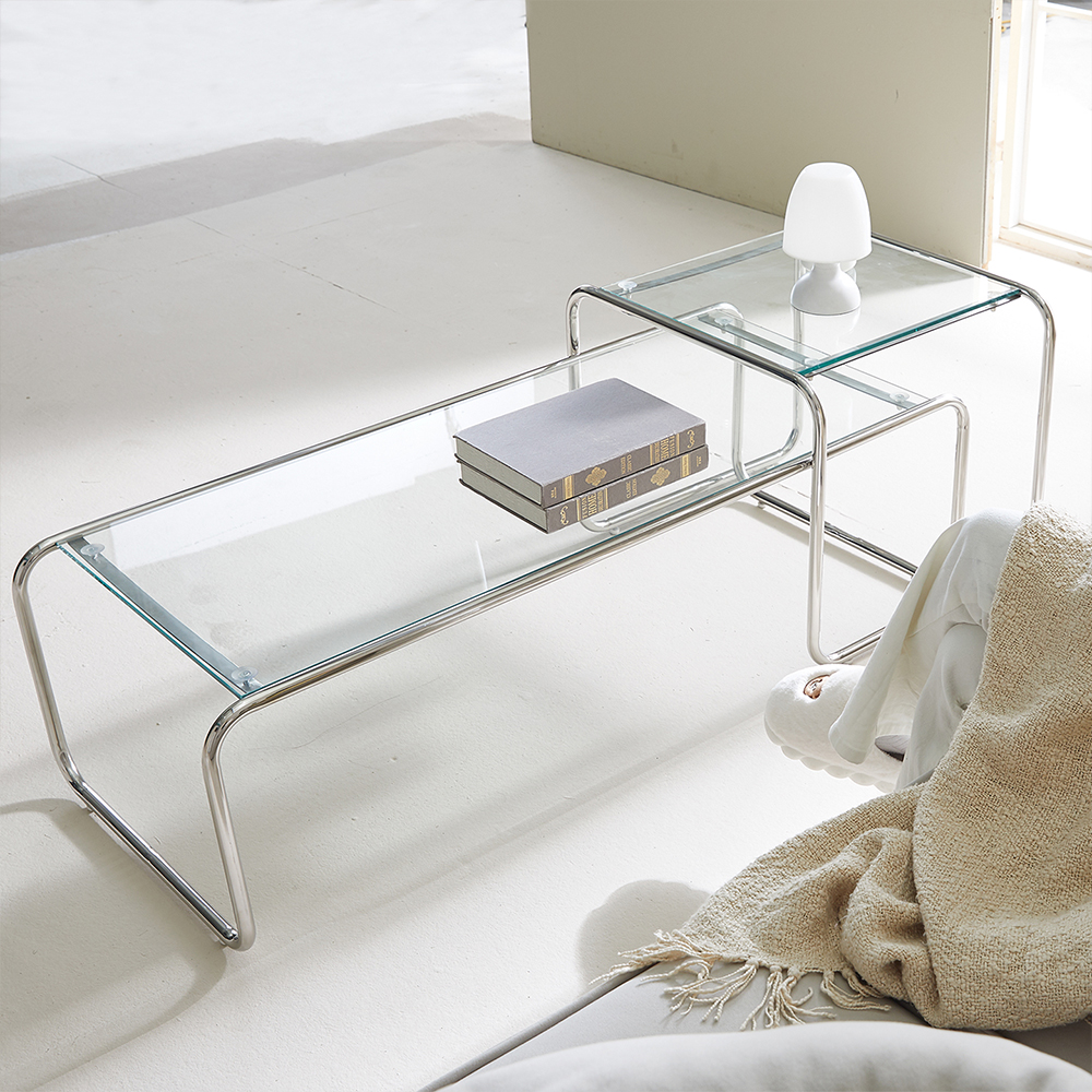 [무료배송] 모노 스테인레스 강화유리 모듈 거실 좌식 소파테이블 1190+530