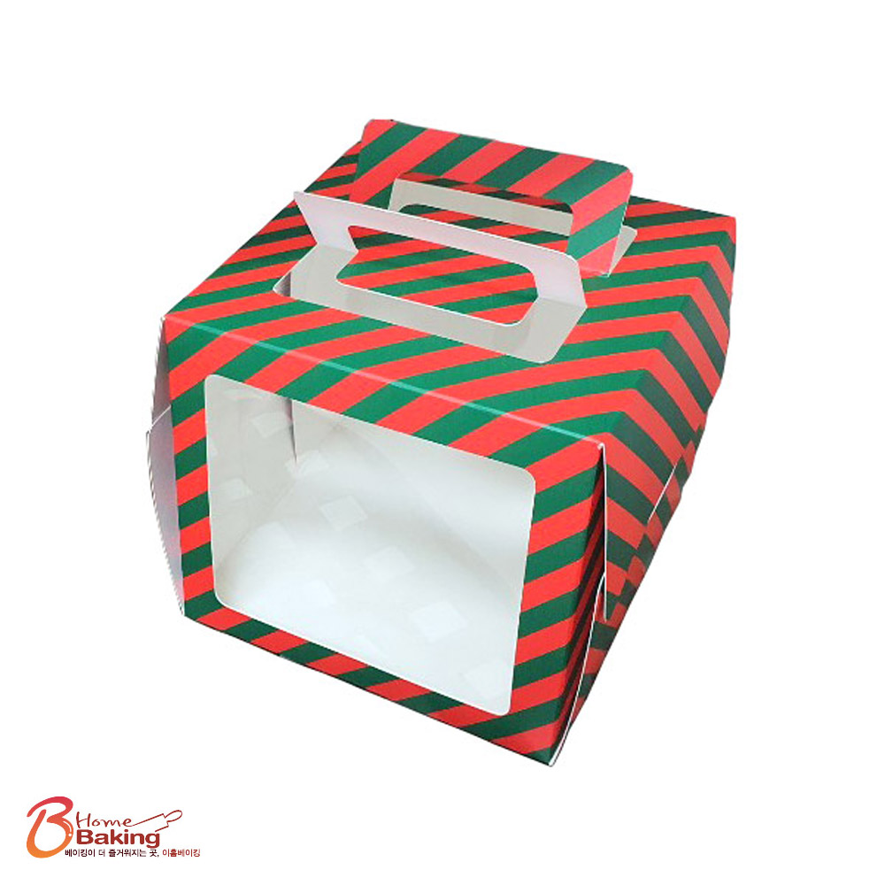 투톤스트라이프손잡이상자 크리스마스 성탄절 미니케이크 선물 상자 투명창상자 쿠키 포장박스