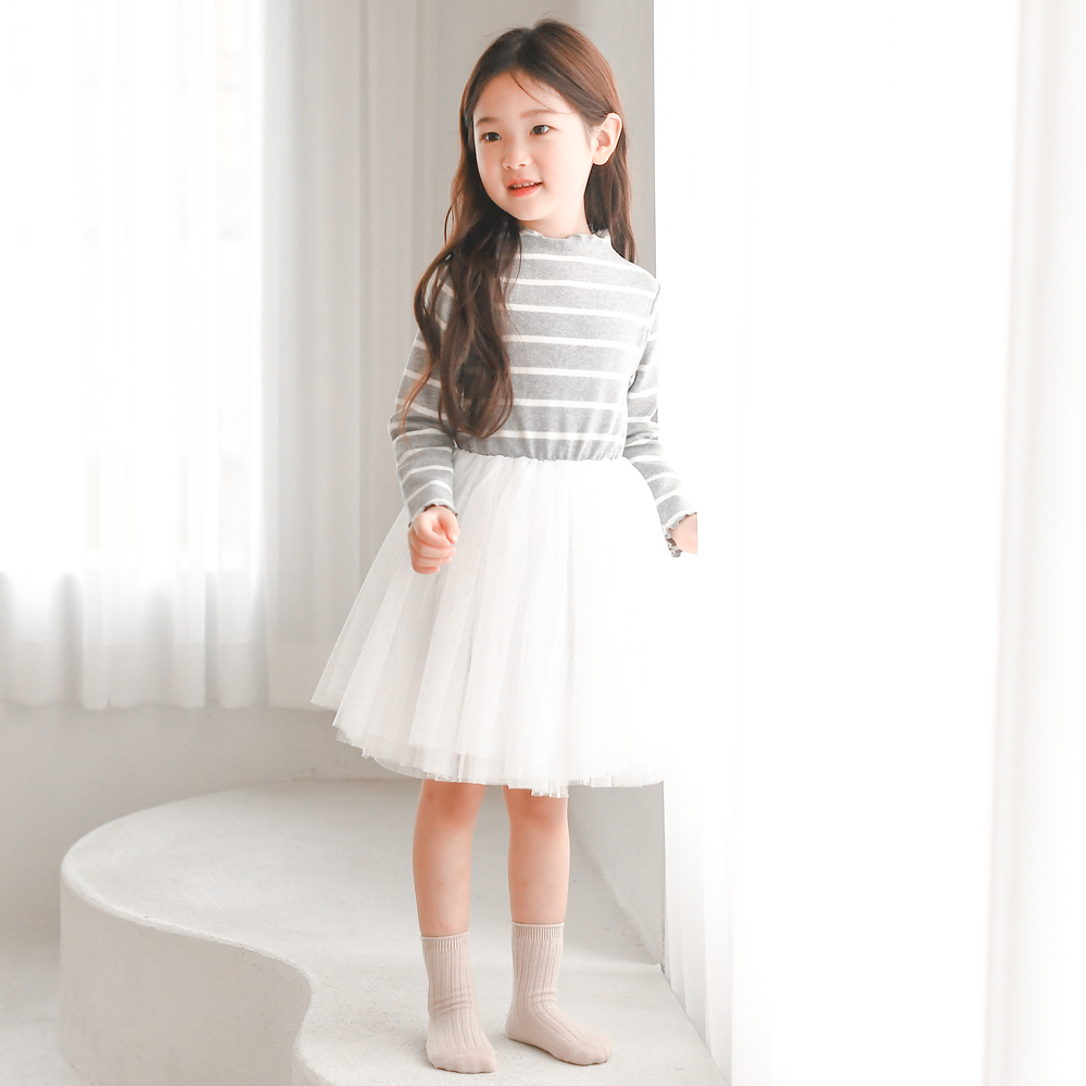 테디 스트라이프 튜튜 샤 원피스 겉 기모 여아 아동 유아 발레 하이넥 목 폴라 블랙 겨울 이미지 7