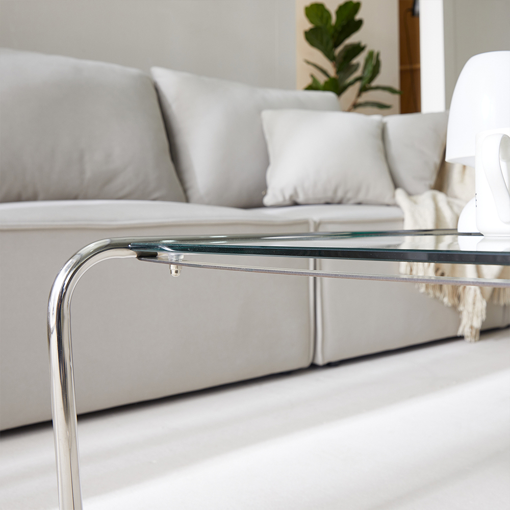 [무료배송] 모노 스테인레스 강화유리 모듈 거실 좌식 소파테이블 1190+530