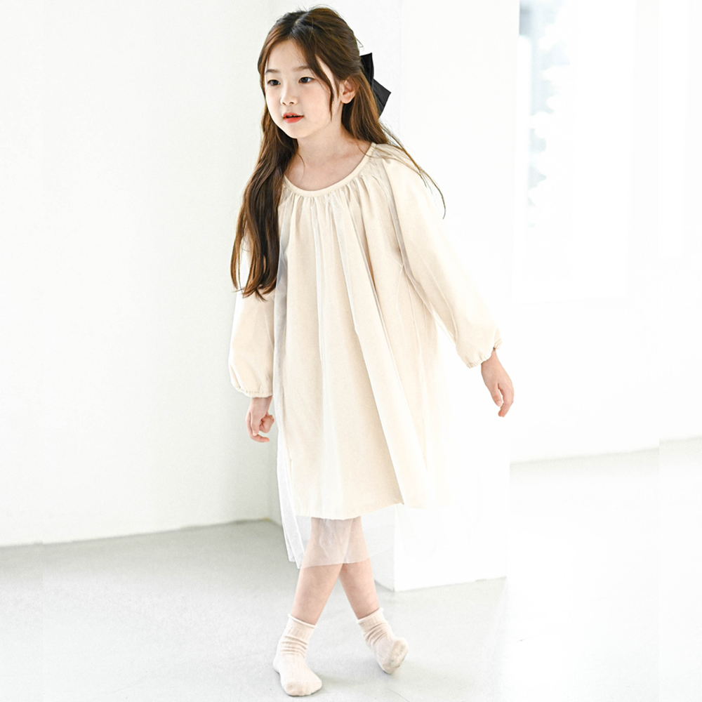 멜로우 샤 원피스 여아 아동 아이보리 기본 보통핏 면 봄 가을 튜튜 유니크 - 상세 이미지 3