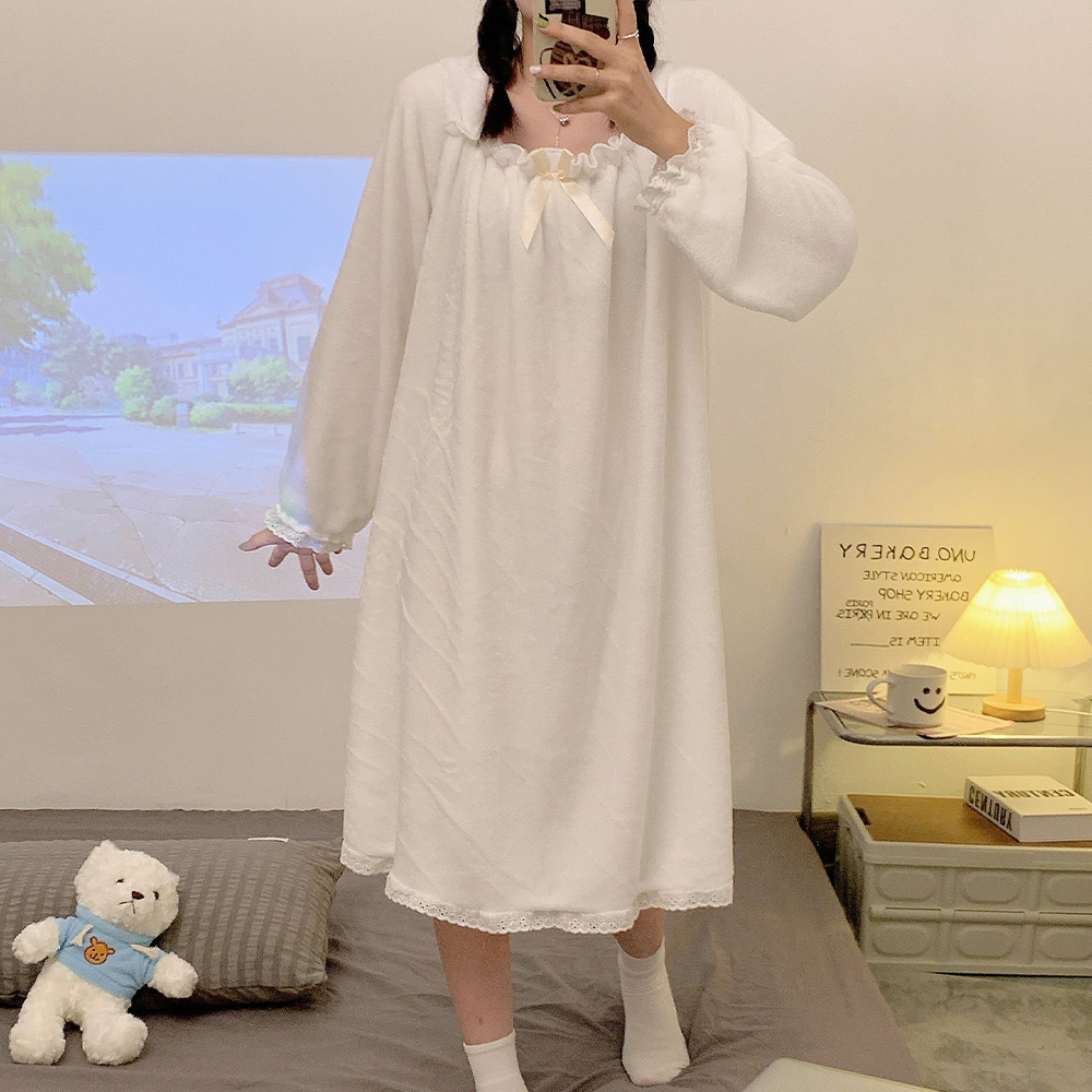 겨울 밍크 극세사 원피스 수면 잠옷 이미지 2