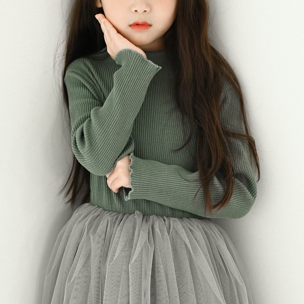 루체 골지 튜튜 샤 원피스 여아 아동 유아 발레 하이넥 목 폴라 카키 베이지 브라운 - 상세 이미지 2