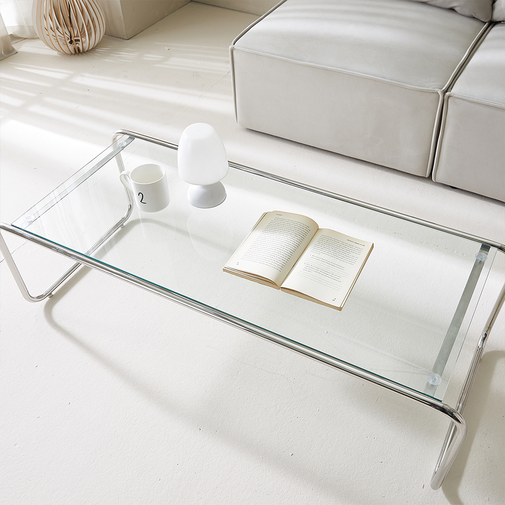 [무료배송] 모노 스테인레스 강화유리 모듈 거실 좌식 소파테이블 1190+530