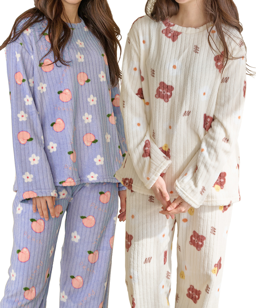 극세사 피치 베어 밍크융털 수면잠옷 복숭아 곰돌이잠옷 상하의세트