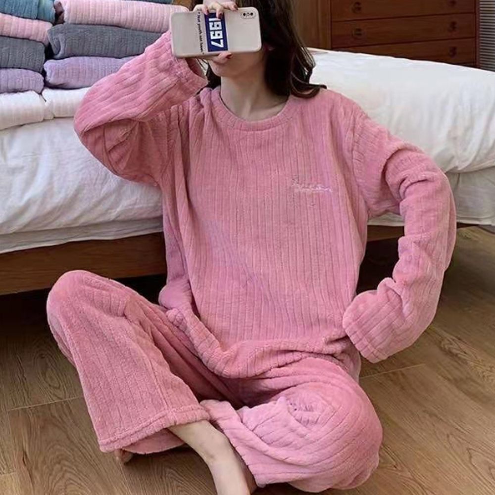극세사 수면잠옷세트 무지 파자마파티 기모 마약 겨울 골지 상하 이미지 4