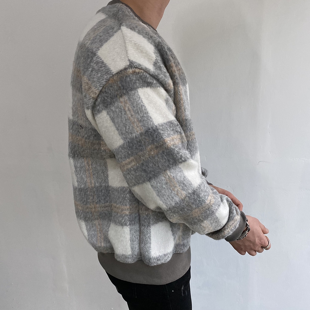 남자 라운드 울 모직 체크맨투맨 이미지 4
