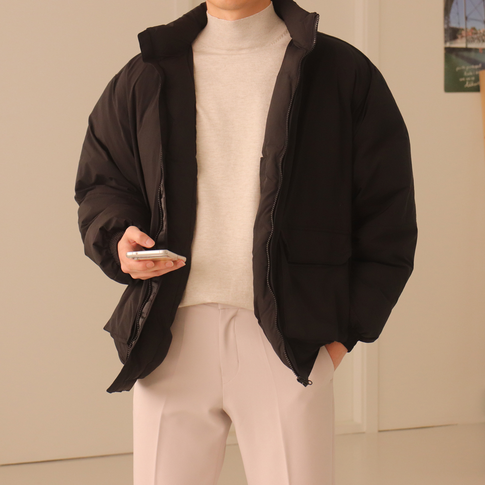 남자숏패딩 웰론 오버핏 하이넥 남자패딩 이미지 4